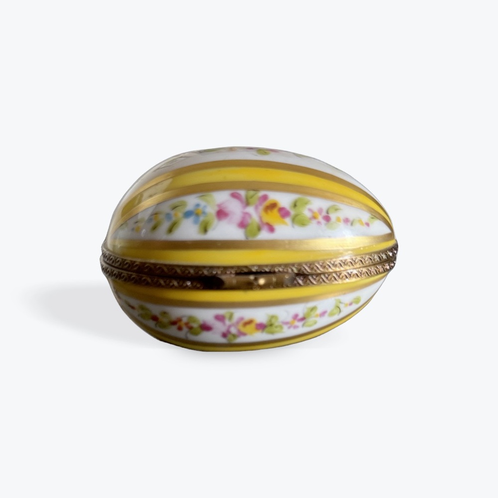 Vintage Limoges Egg Porcelain Trinket Box Floral Design